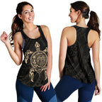 New Zealand Women Racerback Tank , Maori Turtle Tattoo - Gold - Vibe Hoodie