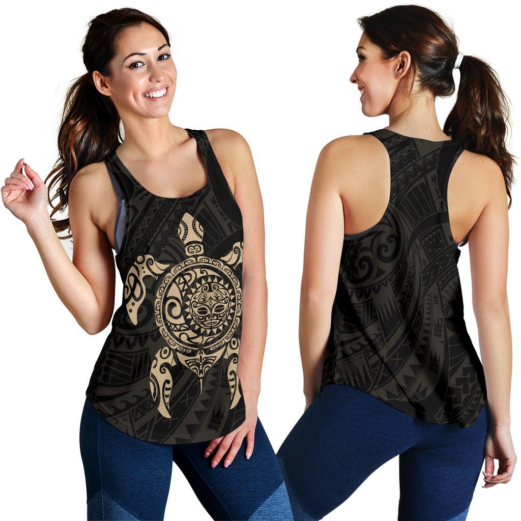New Zealand Women Racerback Tank , Maori Turtle Tattoo - Gold - Vibe Hoodie