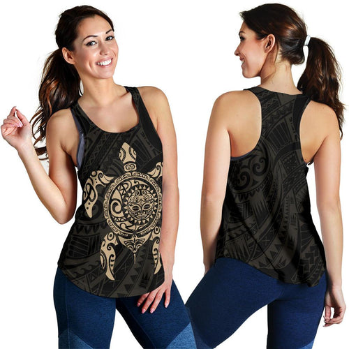 New Zealand Women Racerback Tank , Maori Turtle Tattoo - Gold - Vibe Hoodie