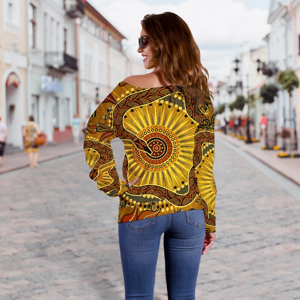 Off Shoulder Sweater - Australian Aboriginal Snake - Rainbow Serpent - Vibe Hoodie