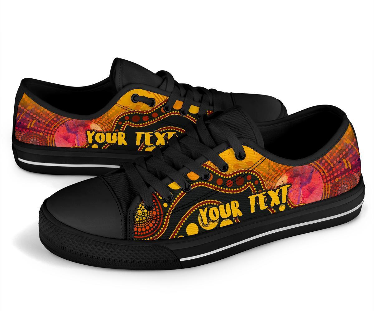 custom-text-aboriginal-low-top-shoes-australia-indigenous-flag-circle-dot-painting-art-golden