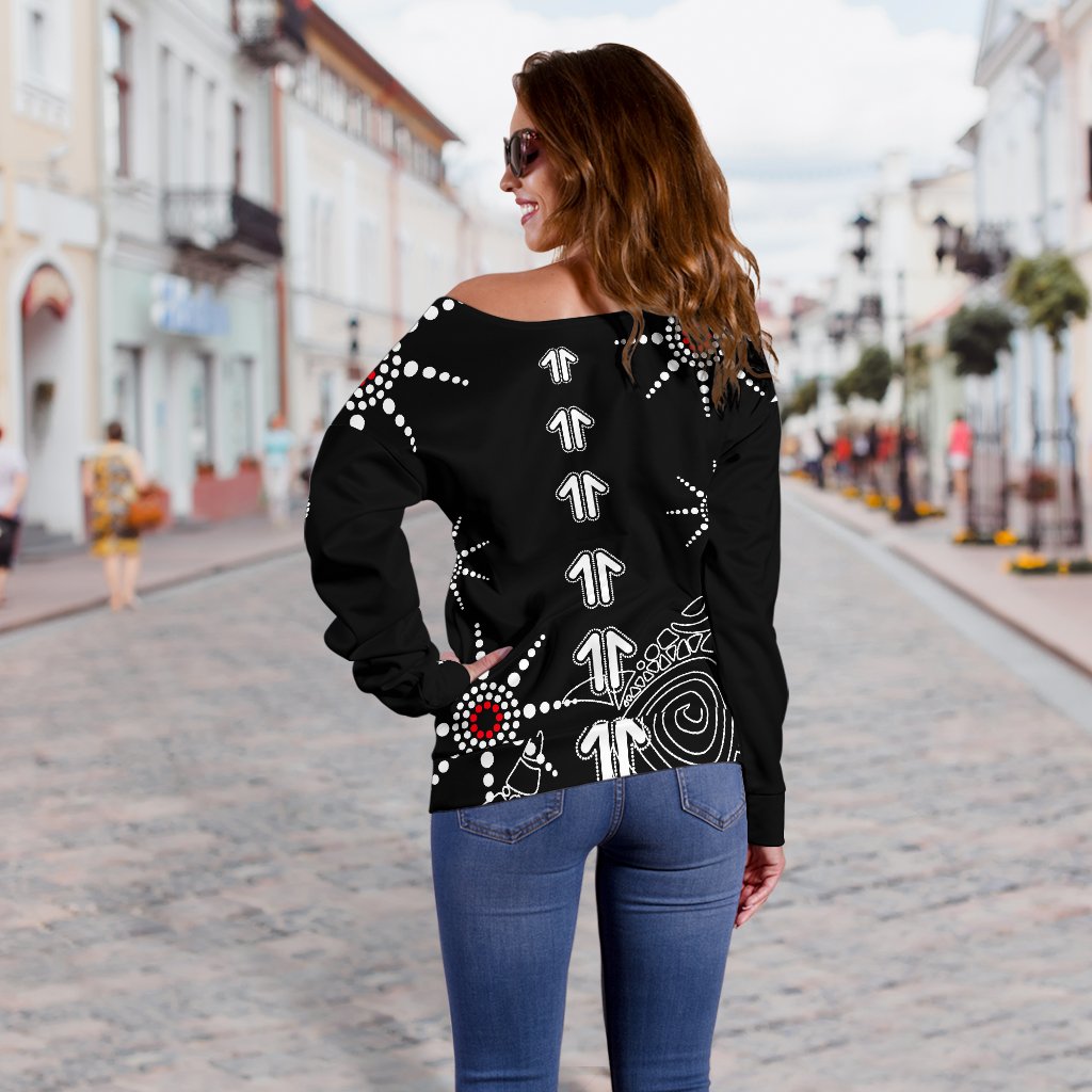 Sharks Women's Off Shoulder Sweater Aboriginal Black - Vibe Hoodie