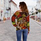 [Custom] Aboriginal Women's Off Shoulder Sweater , Kangaroo and Lizard Dot Painting Art - Vibe Hoodie