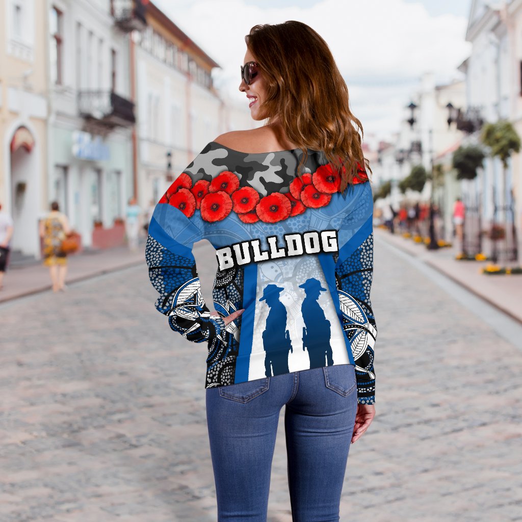 Australia Bulldogs Rugby Women's Off Shoulder Sweater Anzac Day Survival World - Vibe Hoodie