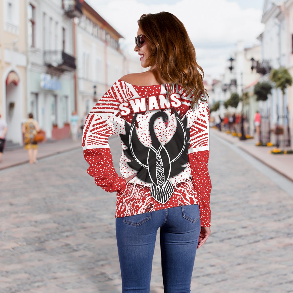 Sydney Women Off Shoulder Sweater Indigenous Swans - Vibe Hoodie