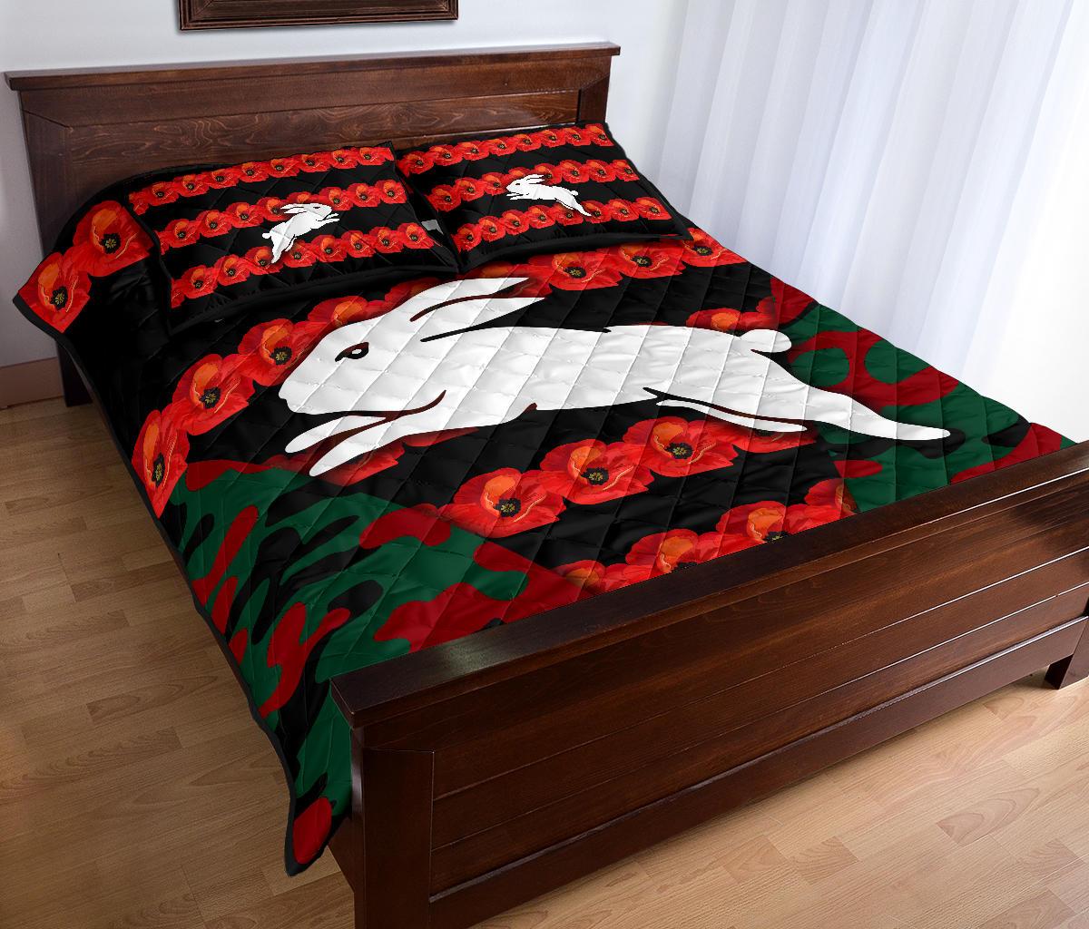 south-sydney-rabbitohs-quilt-bed-set-anzac-day-poppy-flower-vibes
