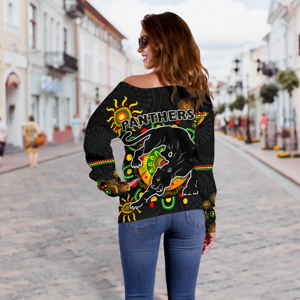 Penrith Women Off Shoulder Sweater Indigenous Panthers - Black - Vibe Hoodie