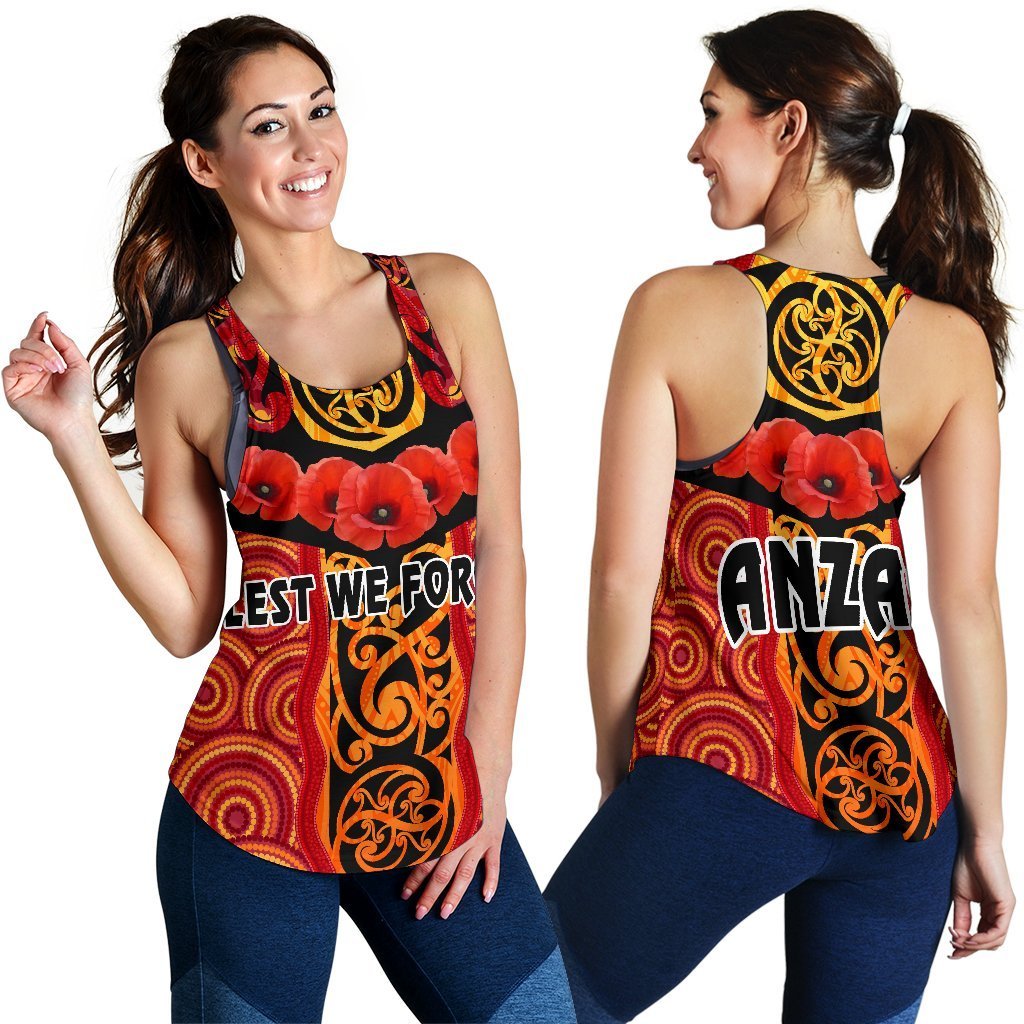 Anzac Lest We Forget Poppy Women Racerback Tank New Zealand Maori Silver Fern - Australia Aboriginal - Vibe Hoodie