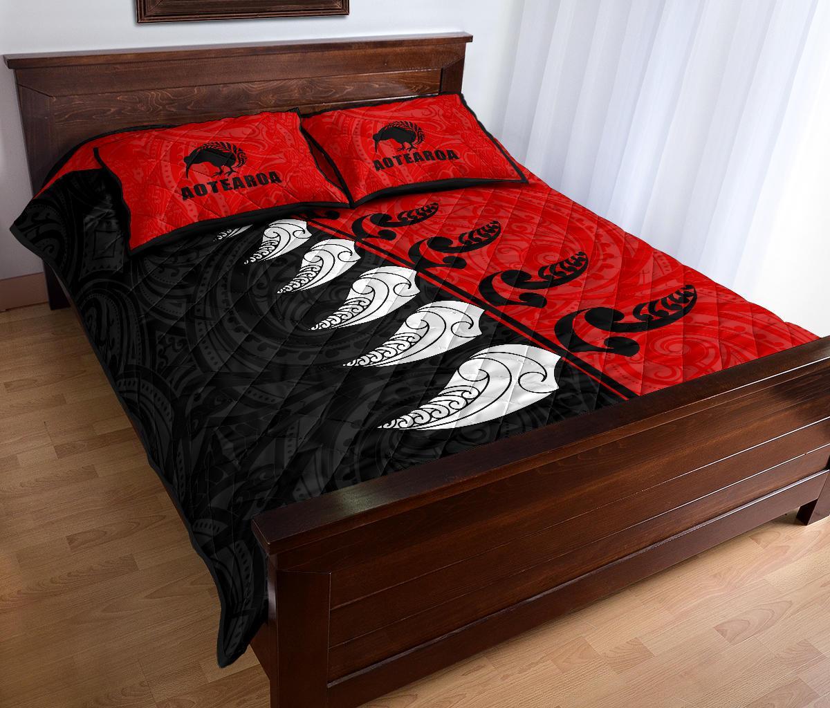 quilt-bed-set-nz-aotearoa-silver-fern-koru-style-red