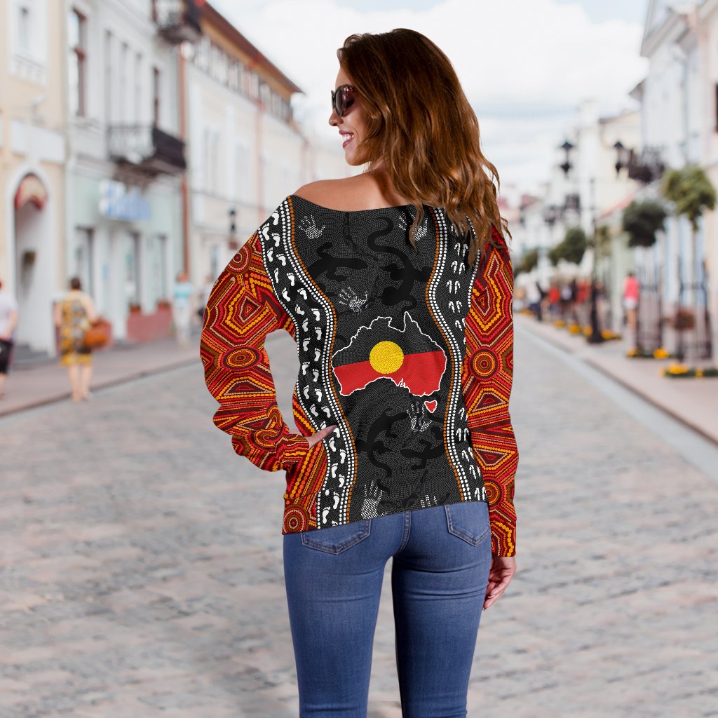 Aboriginal Women's Off Shoulder Sweater - Australia Indigenous Map - Vibe Hoodie