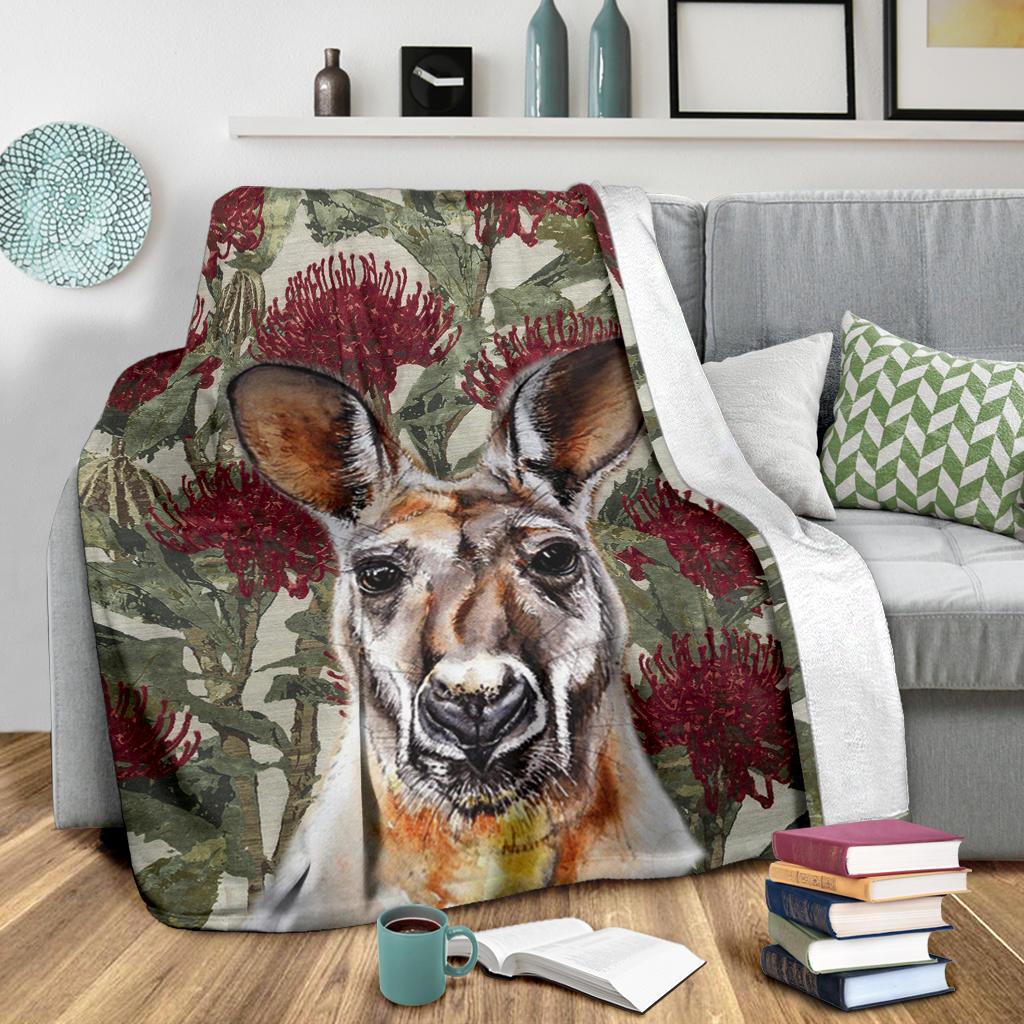 premium-blanket-kangaroo-blanket-waratah-flowers-painting
