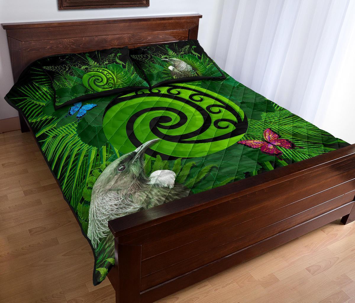new-zealand-quilt-bed-set-koru-fern-mix-tui-bird-tropical-floral
