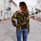 New Zealand Maori Mangopare Women Off Shoulder Sweater Polynesian - Gold - Vibe Hoodie