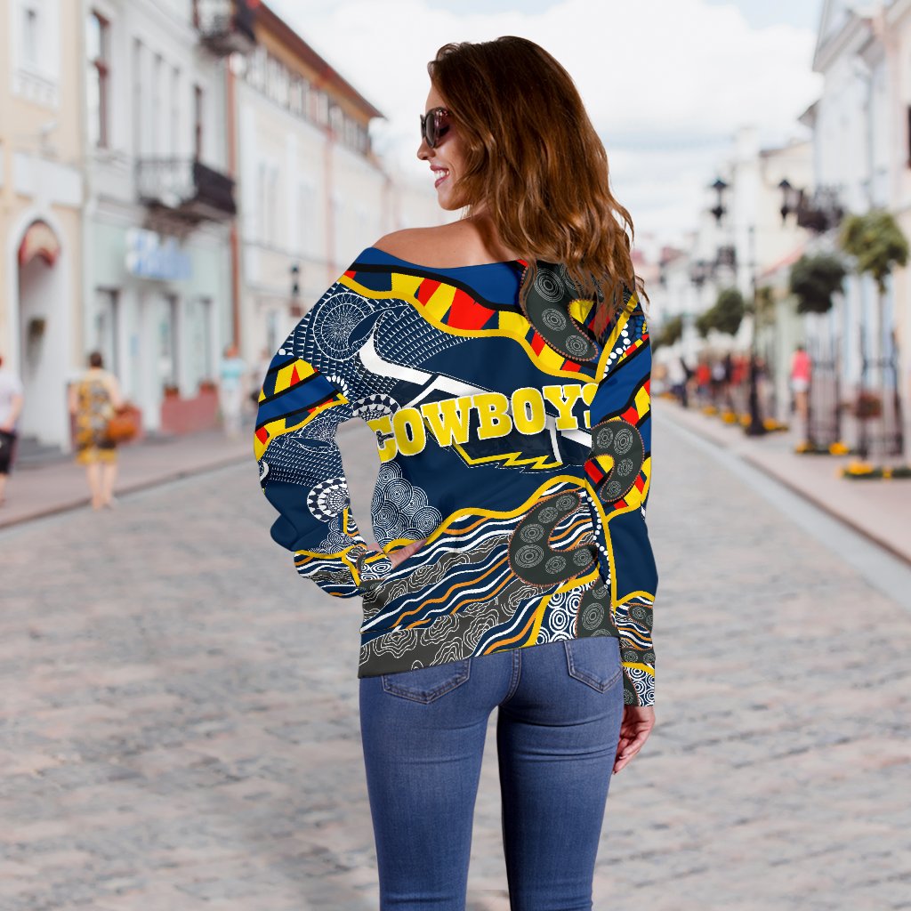 Cowboys Women Off Shoulder Sweater Unique Indigenous - Vibe Hoodie