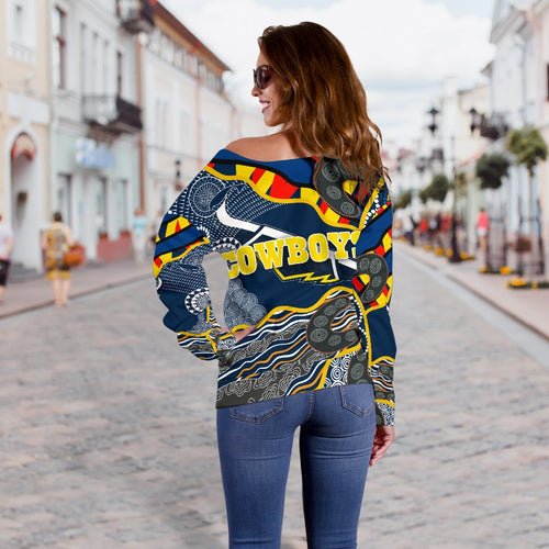 Cowboys Women Off Shoulder Sweater Unique Indigenous - Vibe Hoodie