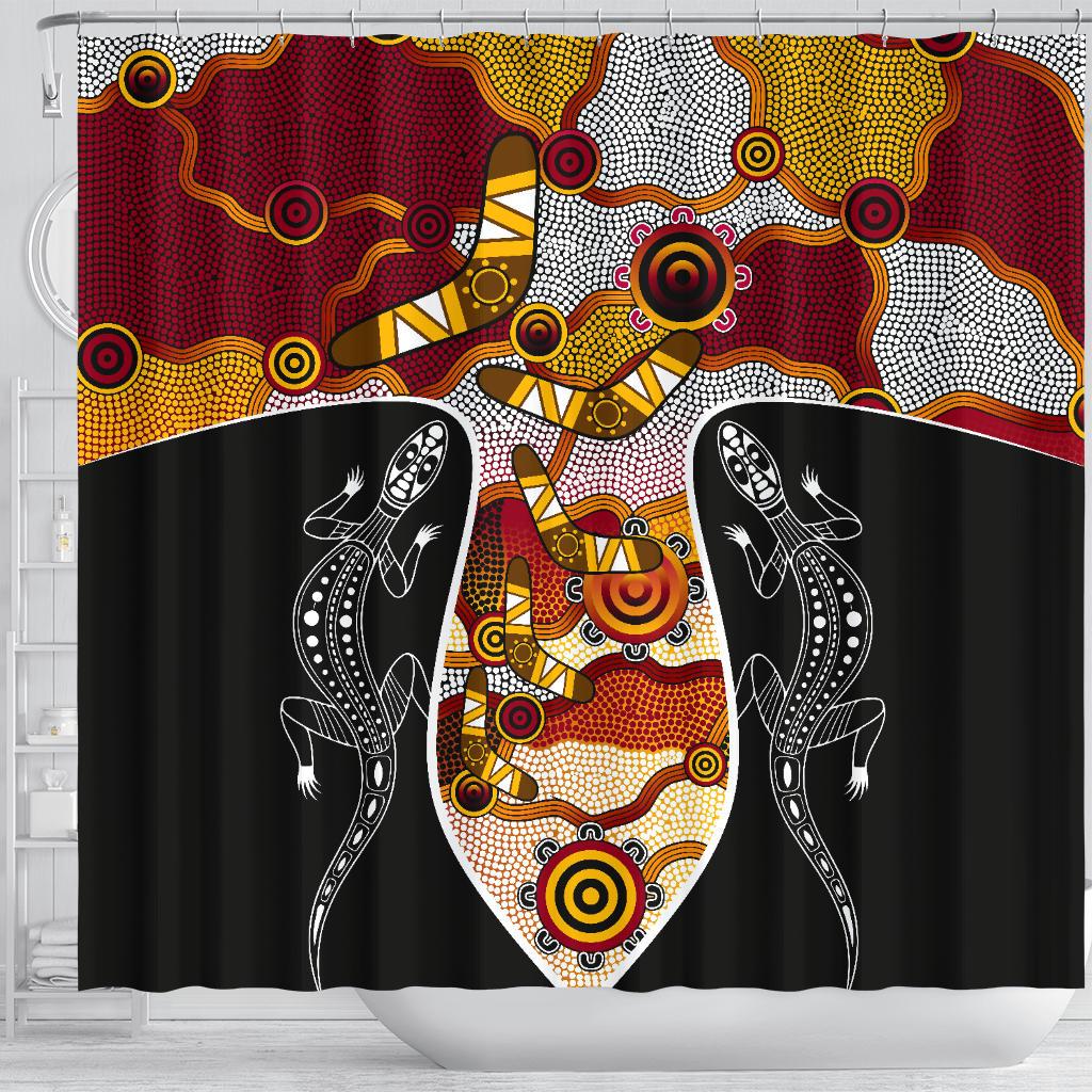aboriginal-shower-curtain-dot-painting-lizard-boomerang-shower-curtain