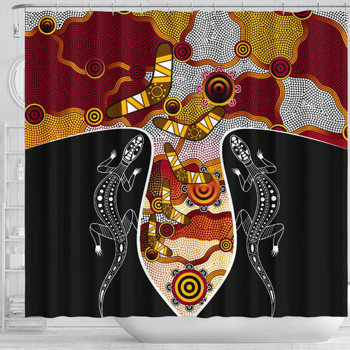 aboriginal-shower-curtain-dot-painting-lizard-boomerang-shower-curtain
