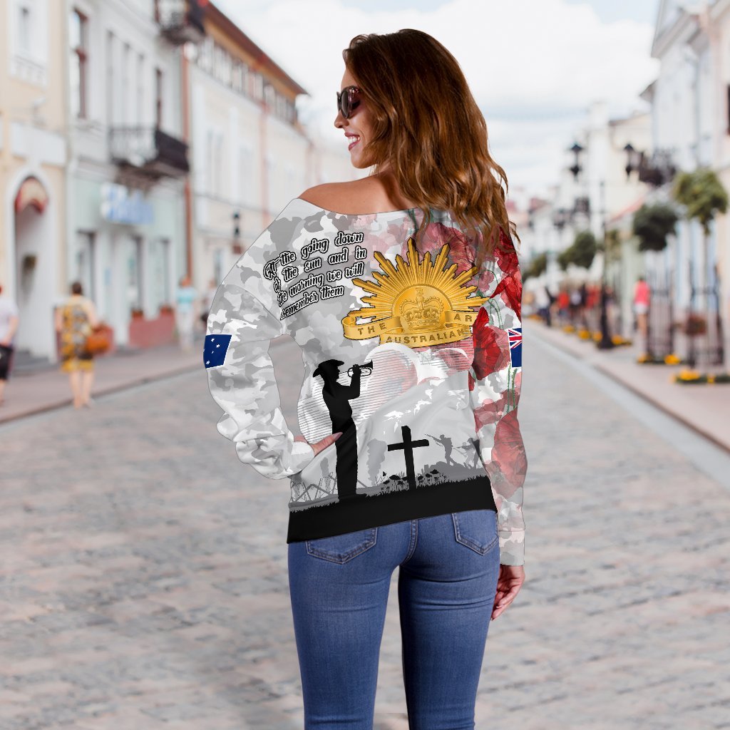 Anzac Women's Off Shoulder Sweater - We Will Remember Them - Vibe Hoodie
