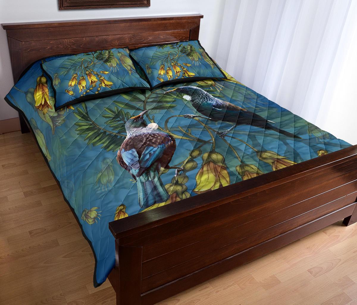 tui-bird-new-zealand-kowhai-quilt-bed-set