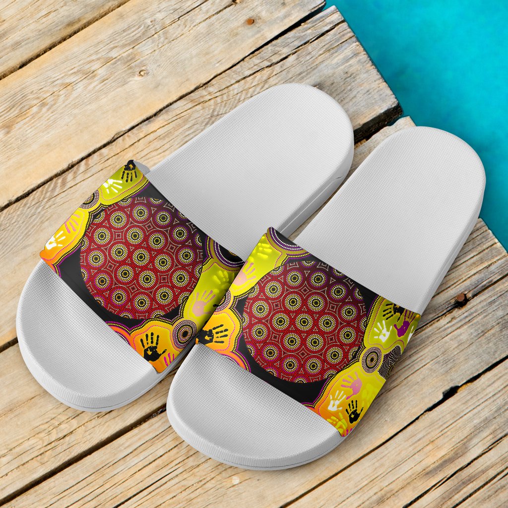 aboriginal-slide-sandals-indigenous-circle-dot-painting-hand-art-ver-01