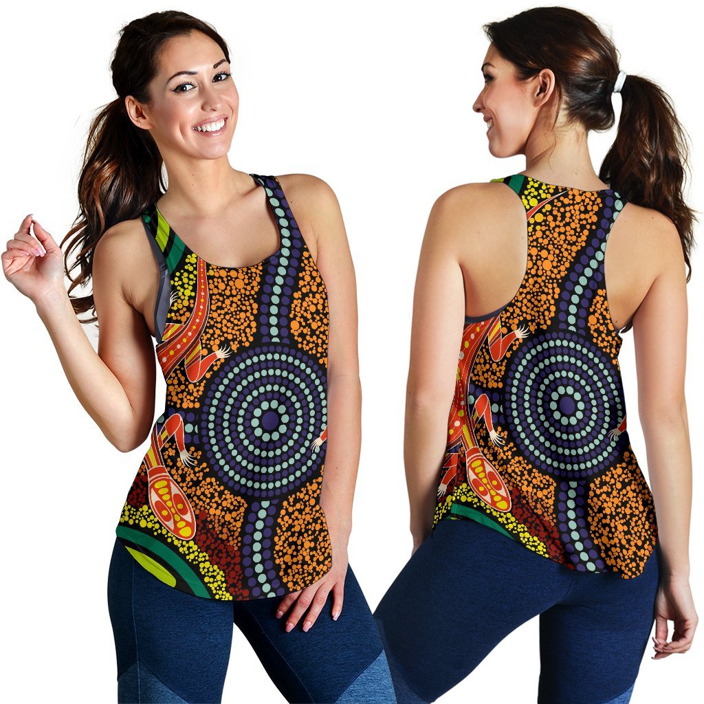 1st Australia Women Racerback Tank - Aboriginal Two Lizards Dot Painting Circle - Vibe Hoodie