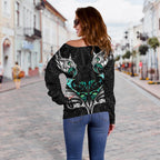 New Zealand Off Shoulder Sweater Manaia Paua Fern Wing - White - Vibe Hoodie