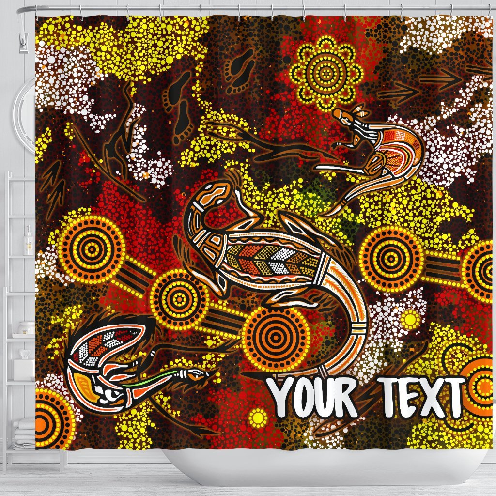 custom-aboriginal-shower-curtain-kangaroo-and-lizard-dot-painting-art