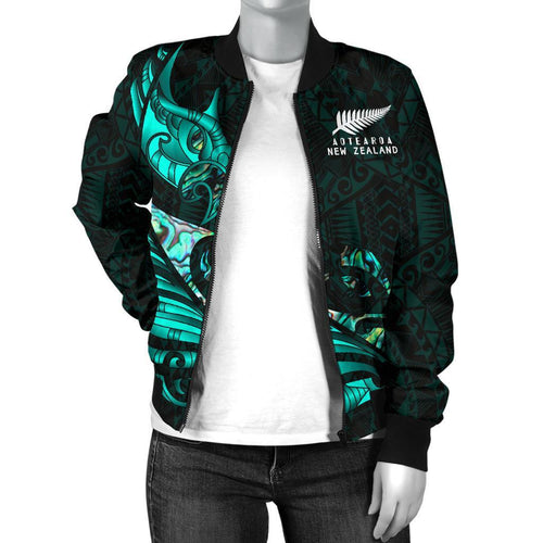 new-zealand-bomber-jacket-for-women-manaia-paua-fern-wing-turquoise