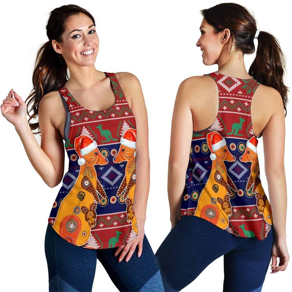 Christmas Women's Racerback Tank - Mother Kangaroo In Christmas- - Vibe Hoodie