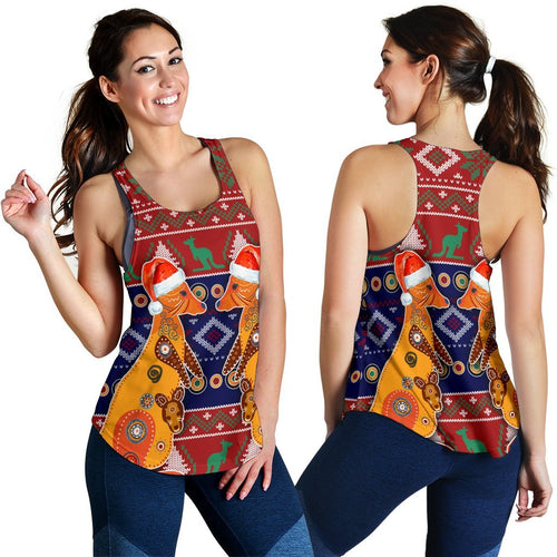 Christmas Women's Racerback Tank - Mother Kangaroo In Christmas- - Vibe Hoodie