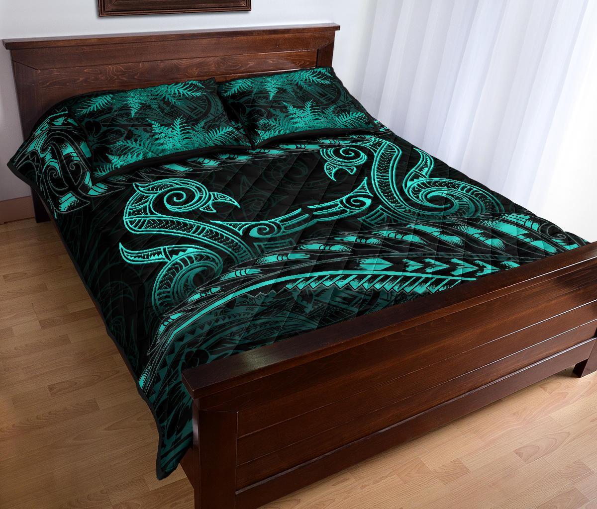 aotearoa-quilt-bed-set-turquoise-maori-manaia-with-silver-fern-1