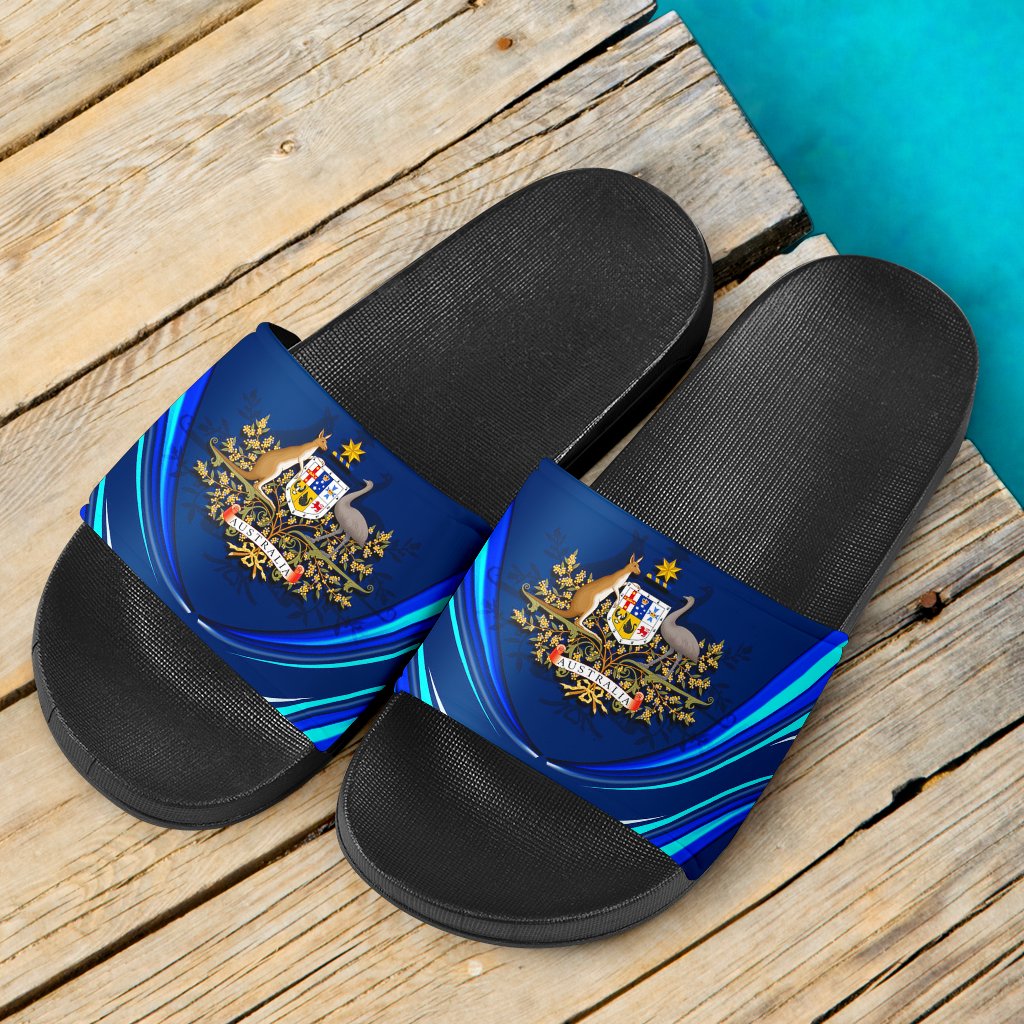 slide-sandals-glowing-curved-shoes-australian-coat-of-arms-black