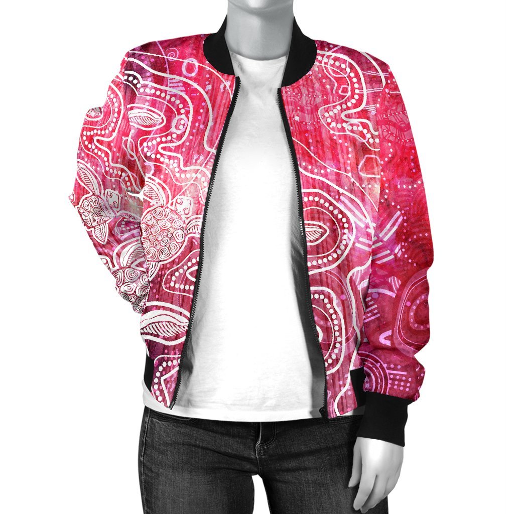 aboriginal-womens-bomber-jacket-sea-turtle-with-indigenous-patterns-pink