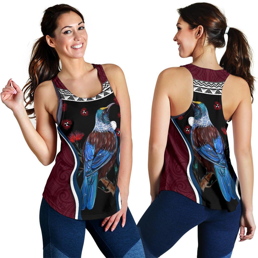 New Zealand Tui Bird Women Racerback Tank, Pohutukawa - Burgundy - Vibe Hoodie