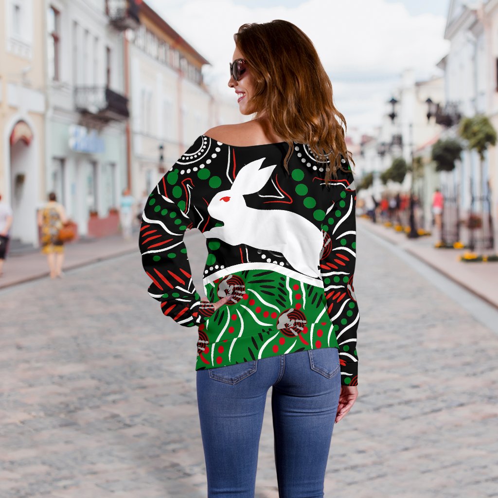Rabbitohs Women Off Shoulder Sweater Aboriginal - Vibe Hoodie