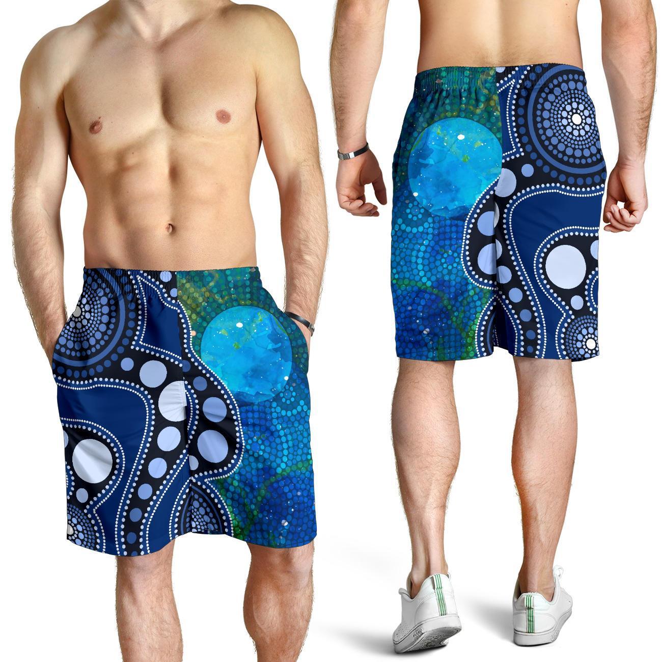 aboriginal-mens-shorts-australia-indigenous-flag-circle-dot-painting-art-blue