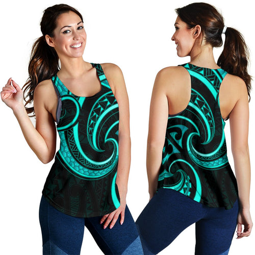 New Zealand Maori Mangopare Women Racerback Tank Polynesian - Turquoise - Vibe Hoodie