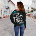 Maori New Zealand Women's Off Shoulder Sweater Hei Tiki Sport Style - Vibe Hoodie