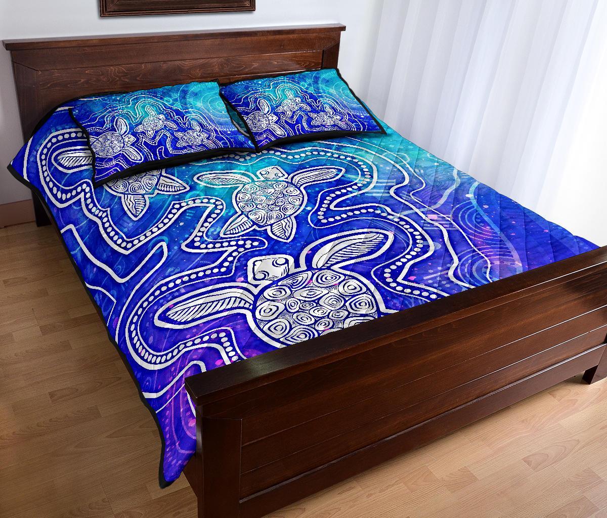 aboriginal-quilt-bed-set-sea-turtle-with-indigenous-patterns-blue