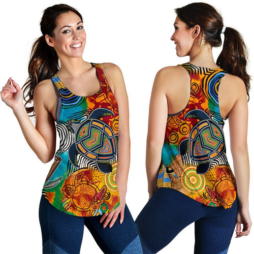 Aboriginal Women's Racerback Tank - Turtle Indigenous Art - Vibe Hoodie