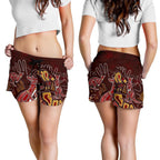 Aboriginal Women's Shorts - Kangaroo family with Hand Art - Vibe Hoodie