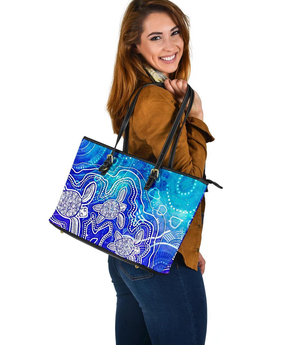 aboriginal-leather-tote-bag-sea-turtle-with-indigenous-patterns-blue