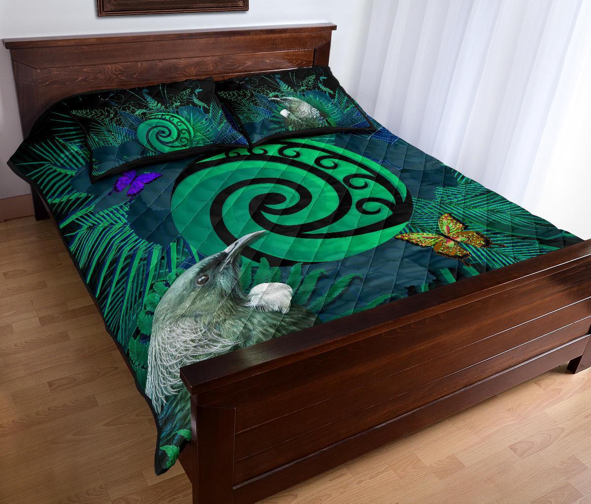 new-zealand-quilt-bed-set-koru-fern-mix-tui-bird-tropical-floral-turquoise