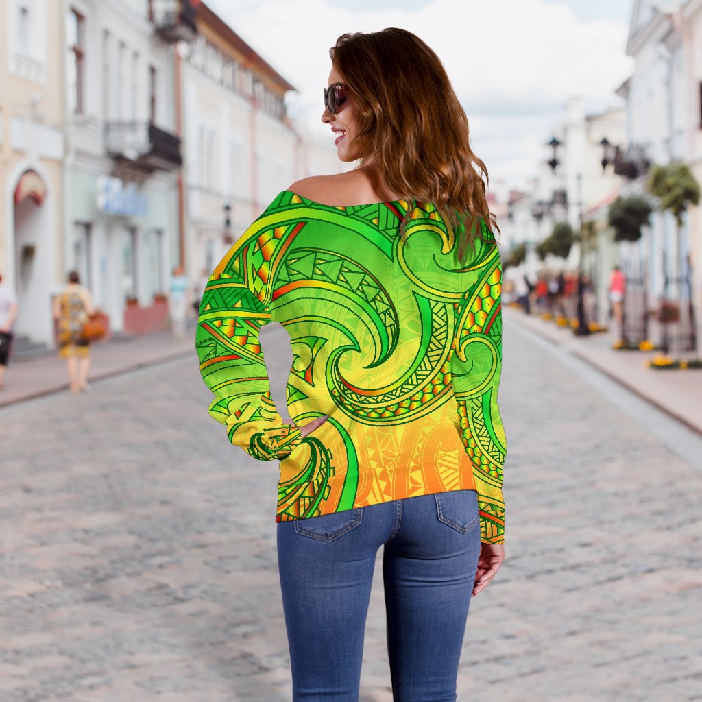 New Zealand Maori Mangopare Women Off Shoulder Sweater Polynesian - Rasta - Vibe Hoodie