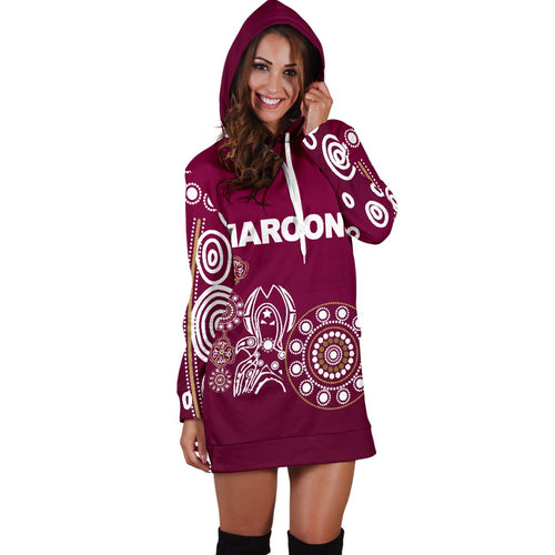 queensland-womens-hoodie-dress-maroons-simple-indigenous