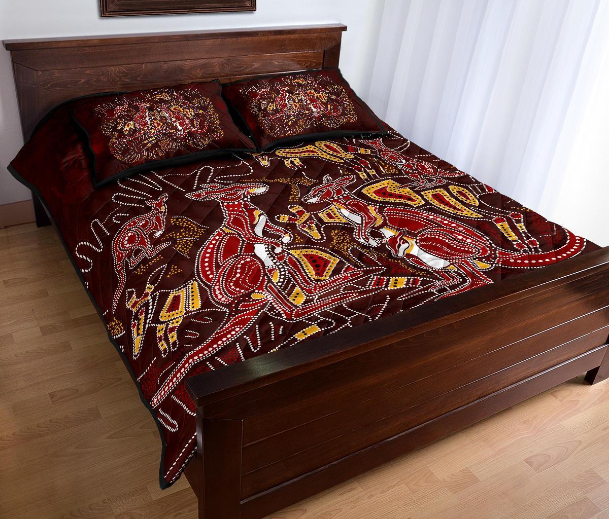 aboriginal-quilt-bed-set-kangaroo-family-with-hand-art