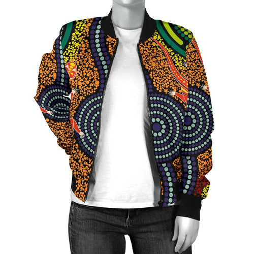 1st-australia-women-bomber-jacket-aboriginal-two-lizards-dot-painting-circle