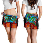 Aboriginal Women's Shorts - Aussie Indigenous Patterns Blue - Vibe Hoodie