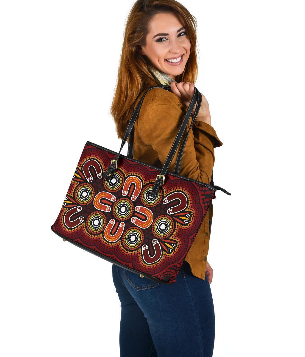 aboriginal-large-leather-tote-bag-aboriginal-dot-painting-flowers-style-1