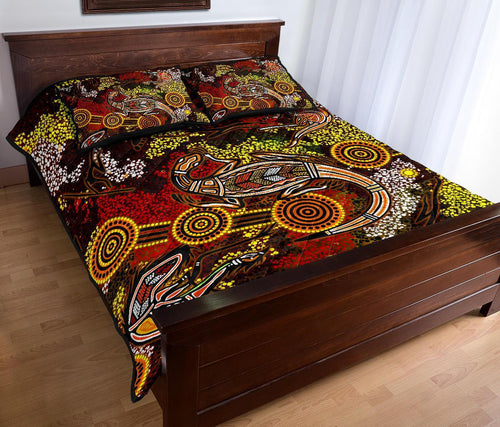 aboriginal-quilt-bed-set-kangaroo-and-lizard-dot-painting-art